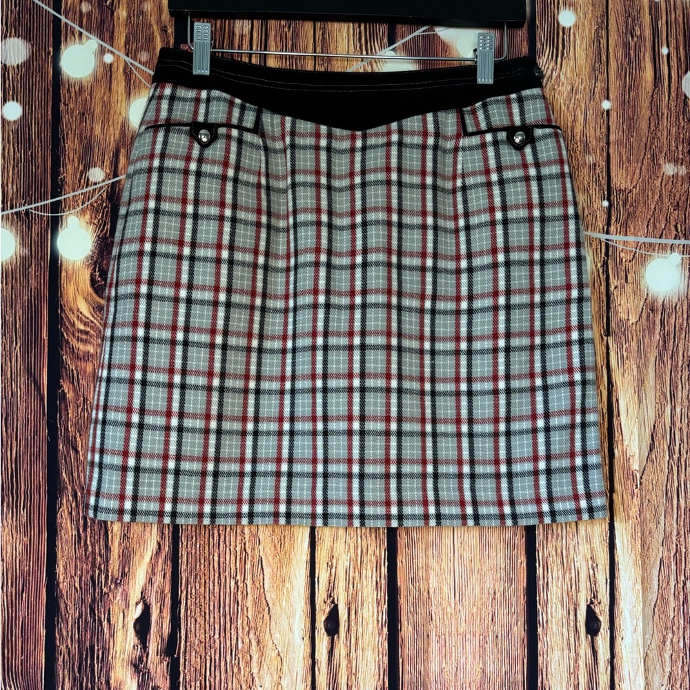 Fairway & Greene Red and Gray Plaid Wool Blend Mini Skirt